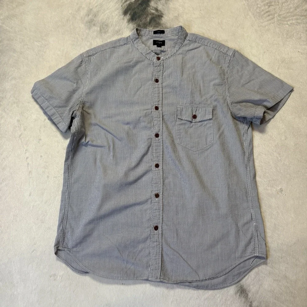 J.Crew Shirt Mens Size L Gray Pinstripes Flex Short Sleeve Button Up Slim‎ Fit